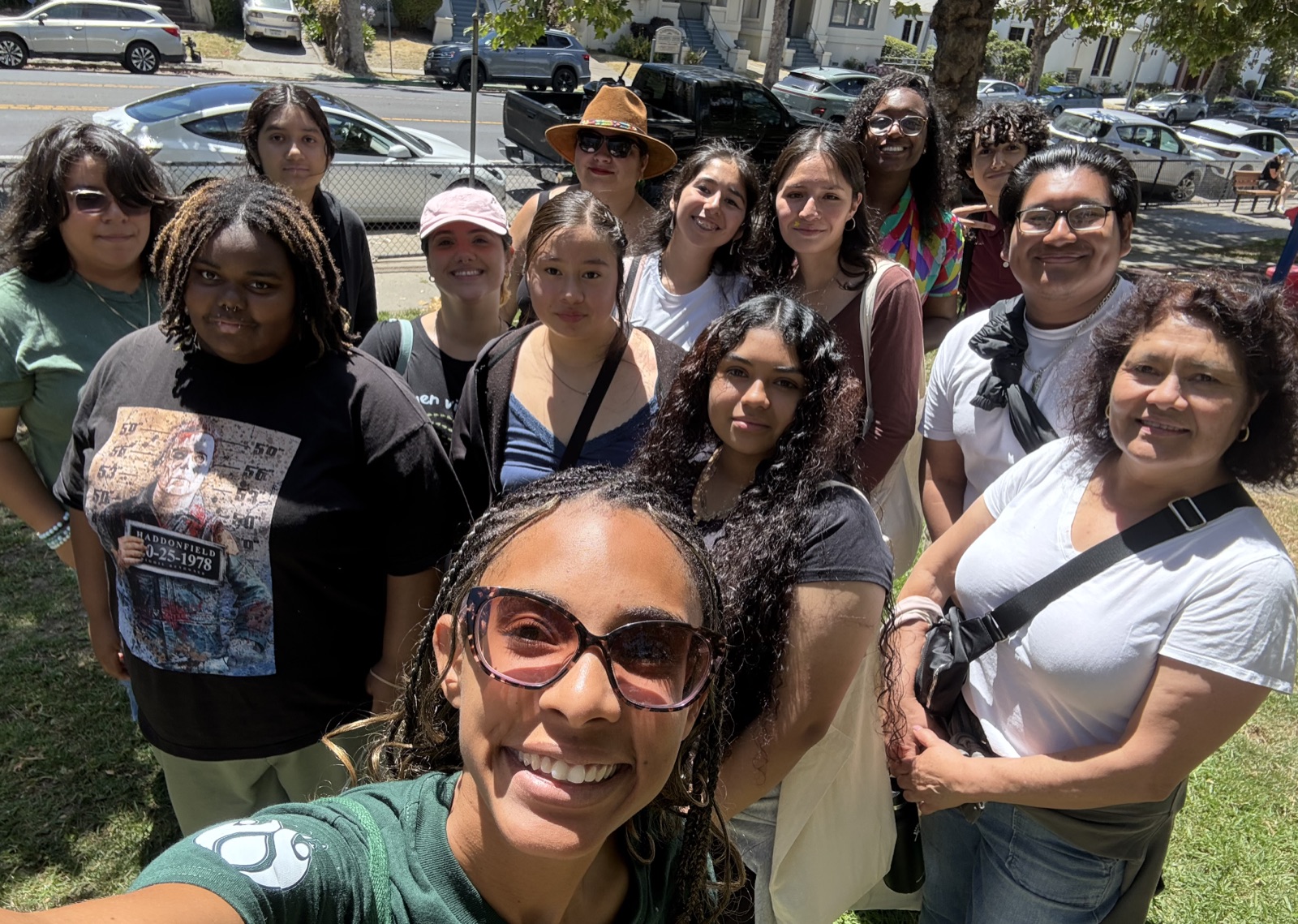 Youth leaders gathered outdoors before a canvassing shift